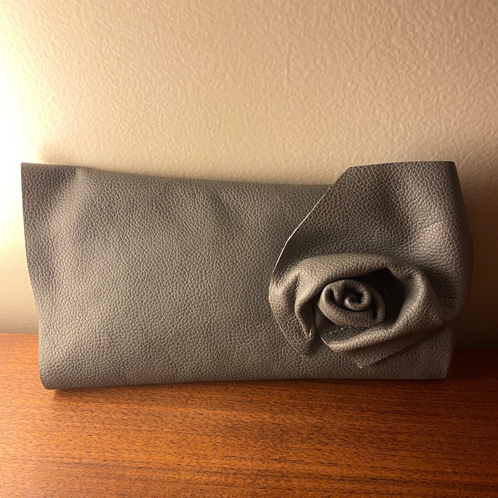 Grey Boutique Leather Clutch Purse